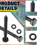 Heavy Duty Wood Lag Screws Set One Quarter Inch By Two Inch Hex Head Lag Bolts With Washers Fifty Counts Carbon Steel Black Zinc Plated