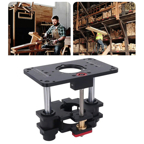 Built Tough Router Lift Table Featuring No Hassle Stainless Steel Clamps and Quick Height Adjustments for Fine Woodworking, detailed view.