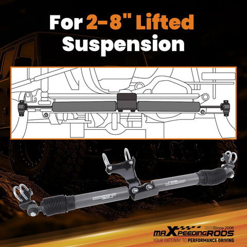 maXpeedingrods dual steering stabilizer for Jeep Wrangler JK/JKU, steel-gray, for 2–8 in lifted suspension, G1 upgrade