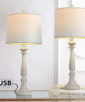 27.75 Inch USB Table Lamps Set of 2 With Built In Charging Ports, Vintage Resin Nightstand Lamps, White Fabric Shades