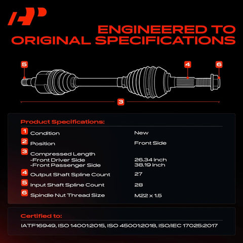 Diagram of Pair Of Front CV Axle Half Shafts Assembly For Hyundai Sonata 2011 2012 2013 2014 2.4L Gas Auto Transmission