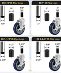 Besitu 5-inch prep table caster wheels with expanding stems, set of 4; fits 7/8–1-5/8 in tube legs