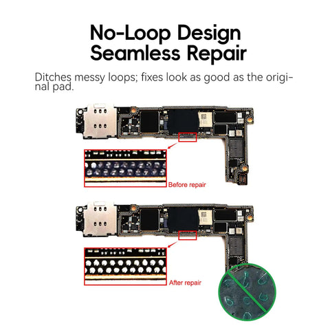 IC Chip Solder Pads And Jumpwire Kit For Microsoldering And Phone Repair 1440 Dots To Rebridge Wires shown in seamless repair