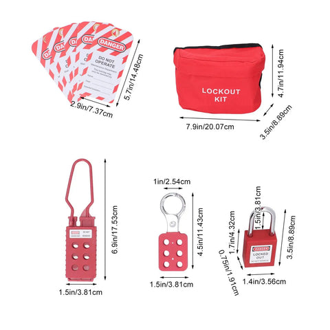 Boss Level Electrical Lockout Tagout Kit With Safety Locks Hanging Tags Key Storage Bags For Machines To Prevent Accidents Short Circuits Fires In Industry Using Abs Brass Steel Nylon Gear That Looks Sharp Is The Real Deal And Ready To Go. red lockout kit bag with safety locks and danger tags, 20cm bag