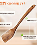 Two Pack Acacia Wood Spatulas Set With Solid And Slotted Turners Long Handle Flat Frying Spatulas For Cooking Frying And Baking Eco Friendly