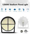 Heavy Duty Led Stadium Light 1200W Pumps Out 162K Lumens With A Hard Hitting 15 Degree Beam showing detailed technical specs.