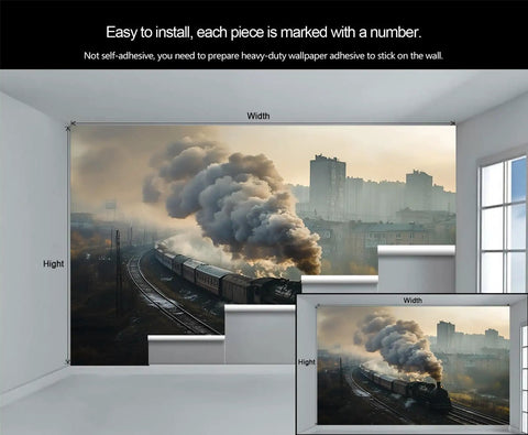 Steam Train Wall Mural With Vintage Locomotive On City Tracks 3D Look For Living Room And Bedroom Dope Large Wallpaper 250 X 175 Cm