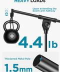 Adjustable Desk Microphone Stand With Weighted Base And Soft Grip Twist Clutch Boom Arm Three Eighths Inch And Five Eighths Inch Threaded Mounts Compatible With Blue Yeti And Blue Snowball Great For Kick Drums And Guitar Amps Black supporting 4.4 lb with thickened metal pole