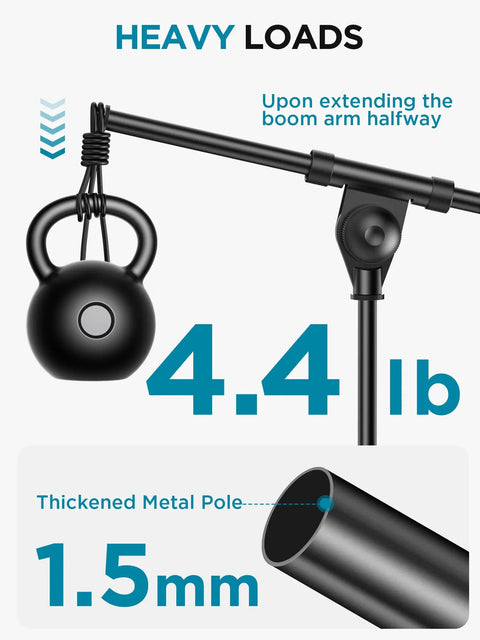 Adjustable Desk Microphone Stand With Weighted Base And Soft Grip Twist Clutch Boom Arm Three Eighths Inch And Five Eighths Inch Threaded Mounts Compatible With Blue Yeti And Blue Snowball Great For Kick Drums And Guitar Amps Black supporting 4.4 lb with thickened metal pole