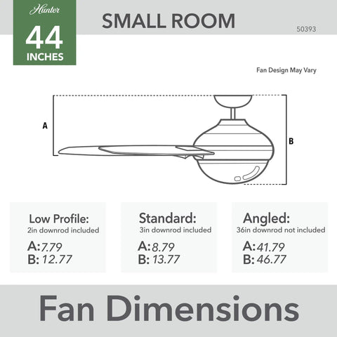 Dope 44 Inch Indoor Ceiling Fan With LED Light And Remote Control, Brushed Slate Sentinel 50393 dimensions chart