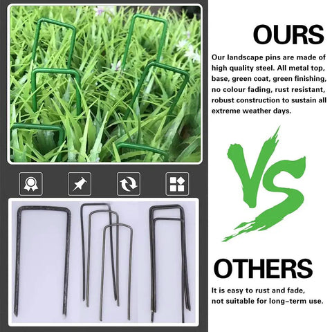 Heavy Duty Green Landscape Staples 50 Pack 6 Inch Garden Stakes For Turf And Ground Fabric 11 Gauge Galvanized Lawn Pins Ideal For Weed Barrier Sod Fences Irrigation Tubing And Outdoor DIY Projects