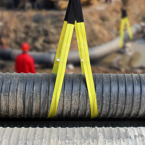 Lift sling straps, 6.5 ft x 2 in nylon flat-eye slings, 13,000 lb capacity, 2-pack