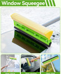 Green window squeegee cleaning car windshield with reflection, part of 62 Inch Long Handle Car Wash Kit With Microfiber Heads.