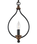 Hartsville Mini Farmhouse Pendant Light In Bronze And Weathered Zinc Finish 1 Light Torpedo Candelabra Socket 8 Inch Dia By 15 Inch Tall 60 Watt Bulb Ready Rustic Ceiling Pendant, showing a rustic frame with a clear bulb.