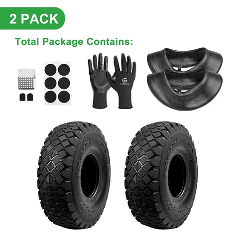 Rugged 4.10/3.50-4 Tire With Inner Tube And Bent Valve Stem Universal Replacement For Lawn Mowers Hand Trucks Package