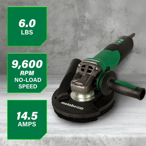 Heavy Duty Concrete Renovation Grinder Kit With 14.5 Amp High Torque Motor, 5 Inch Sanding And Coating Removal Power displayed