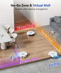 Robot Vacuum And Mop With Beast 20000 Pa Suction showing virtual wall and no-go zones on wooden floor, white