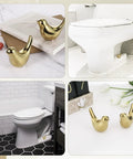 2 Pack Ceramic Gold Bird Toilet Bolt Caps Universal Fit Replacement Toilet Screw Covers Decorative Bird Caps for Bolts No Cutting or Tools Needed Durable Ceramic for Easy Install shown on toilet