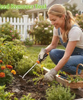 Easy Weed Remover Tool With 13.3 Inch Long Handle Heavy Duty Weeder For Veggie Gardens And Backyards Portable Rubber Handled Weed Puller For Uprooting Tough Weeds Farm Grade Garden Tool Built To Save Your Back, used in a flower bed