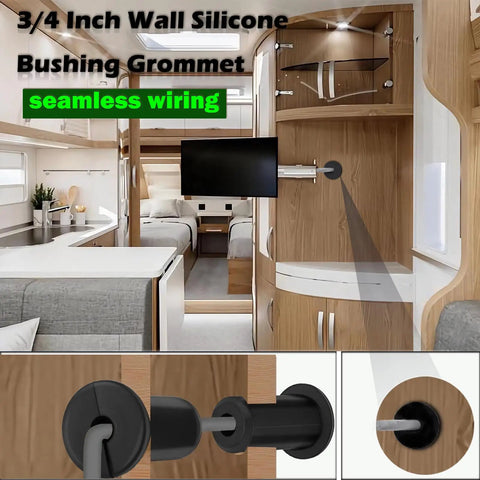 Six Pack Starlink Cable Wall Grommets Rock Solid 3/4 Inch Silicone Bushing Kit shown in use for seamless wiring in modern room.