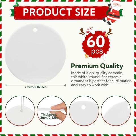 Two-Sided Sublimation Ceramic Ornament Blanks, 3-Inch Round White Ceramic Ornaments For DIY Crafts, size comparison and quality