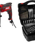 Tough As Nails Corded Hammer Drill With 100 Piece Bit Set, 7.5 Amp Variable Speed, Heavy Duty Gear For Wood Metal And Concrete, No Sweat Drilling, Pack Of 2 in a dual pack.