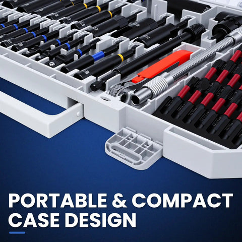 All In One 86 Piece Magnetic Impact Nut Driver And Bit Set With SAE And Metric Sizes displayed in carrying case