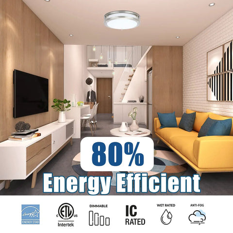 Brushed Chrome 14 Inch Flush Mount LED Ceiling Light With Adjustable 3000K 4000K 5000K Color Temperature in modern living room