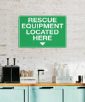 Rescue equipment located here sign indoors, Equipment Storage Safety Caution Sign 8x12 Aluminum Plaque With Reflective Sheeting Rust Free