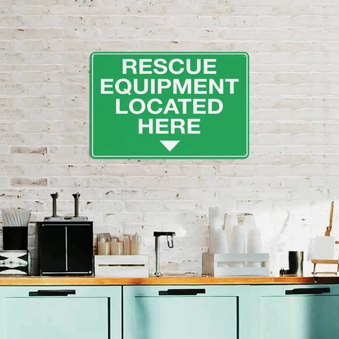 Rescue equipment located here sign indoors, Equipment Storage Safety Caution Sign 8x12 Aluminum Plaque With Reflective Sheeting Rust Free