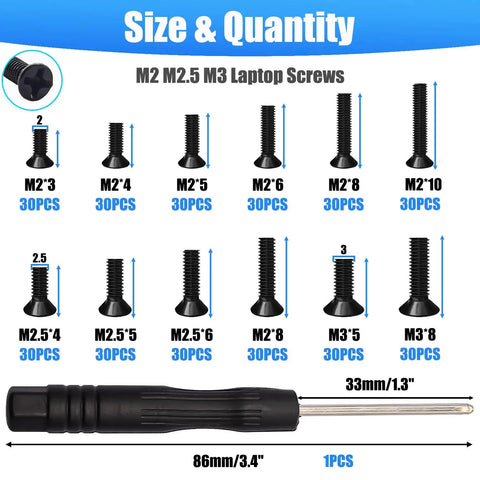 360Pcs Laptop Screws Assortment Kit For Notebooks And PCs With 12 Sizes M2 M2.5 M3 Alloy Steel Rust Resistant Tiny Fasteners