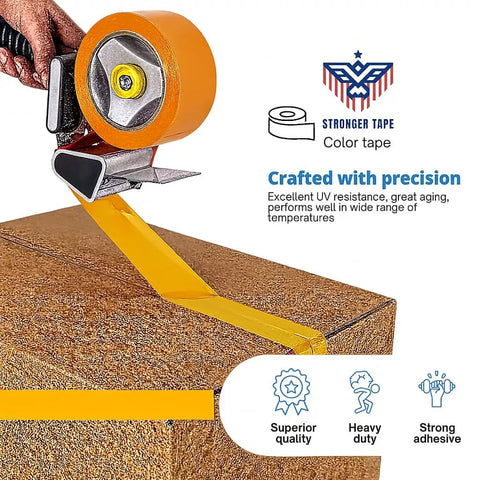 Straight Up Heavy Duty Yellow Packing Tape 2 Inch By 110 Yards Savage Grip Strong Adhesive Carton Sealer applied to a cardboard box.