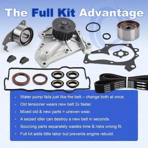 Heavy Duty Timing Belt Kit Water Pump Upgrade TBK138 Keeps Your Ride Smooth Like Butter Fits 87 To 2001 Toyota Models With Camry RAV4 MR2 Celica Solara Save Cash On Repairs And Get Top Tier Premium Quality Performance Today Reliable Simple Fast Setup. timing belt kit parts laid out