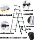 Heavy Duty 5 And 6 Step A Frame Telescoping Ladder, 5.34 Ft Reach, Foldable And Lightweight, 330 Lb Capacity, Wide 74 Mm Pedals With Rubber Feet, Easy To Store, Home Shop Pro Grade, aluminum A-frame ladder with reinforced joints