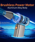 Cordless Air Duster With Stepless Speed Control and Brushless Motor Metal Shell Blower Delivers 120000 RPM, shown with power motor emphasis.