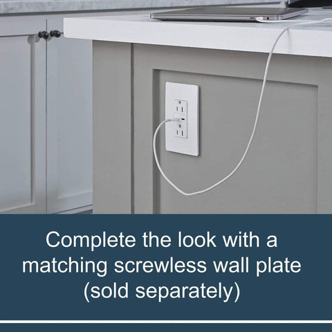 Ultra Fast USB C And USB A Wall Outlet 15 Amp Tamper Resistant Decorator Duplex Receptacle With White Finish 6.0A Charging Ports