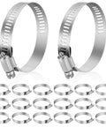 Stainless Steel Hose Clamps 2 Inch To 3 Inch Adjustable Worm Gear Kit 20 Pack Beefy Heavy Duty Clamp Set displayed in rows