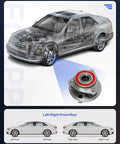 Front Wheel Bearing Hub Assembly 513084, shown with transparent car image and detailed hub close-up for installation reference.