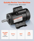 Heavy Duty 3 HP Single Phase Electric Motor For Air Compressors 1750 RPM CW CCW Rotation 230V TEFC 184T Frame with specs displayed