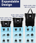 Front view of three black Arxus expandable rolling duffle bags (small, medium, large) with wheels and handles