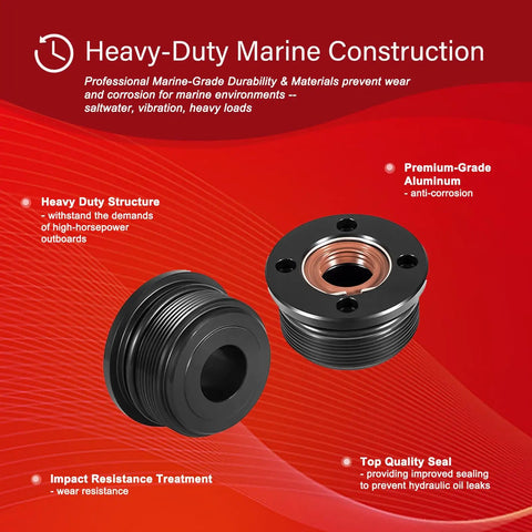 2 Pack Trim Cap Cylinder With Seals FSM040 Replacement End Cap Kit For Yamaha 200 225 250 300 HP Outboard V6 Hydraulic Tilt Trim System Direct OEM Fit And Easy Install, shown in heavy-duty marine construction with premium-grade aluminum.