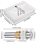 Dimensions and parts of Porcelain Bathroom Vessel Sink 18 By 12 Inch Rectangle With Pop Up Drain For Wall Mount Or Countertop