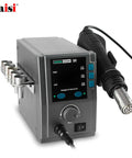 700W Hot Air Soldering Station For PCB Repair 110 220V Rework Station With Dual Digital Displays, shown with nozzles