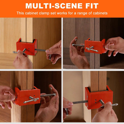 Pro Grade Cabinet Clamps With Built-In Drill Aligner, 2 Pack Face Frame Alignment Tool Set used on wooden cabinets