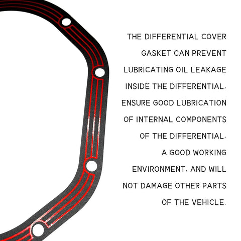 High Temp Rear And Front Differential Gasket Set For Dana 60 70 50 Axles thick rubber gasket with red seal design and bolt holes.