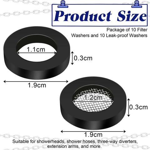 20 Pack Shower Head Gasket Set With Screen Filters And Rubber Washers For One Half Inch Hoses And Fixed Or Handheld Shower Heads, Stainless Steel Seal O Rings To Prevent Leaks And Keep Water Flow Strong, 1.9cm size