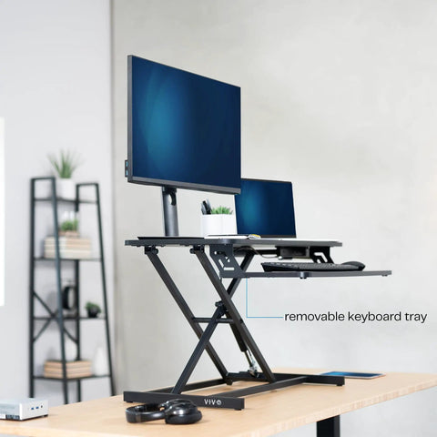 Height Adjustable 32 Inch Desk Converter With Sit To Stand Quick Elevation Tabletop Dual Monitor Riser For Home Office Ergonomic