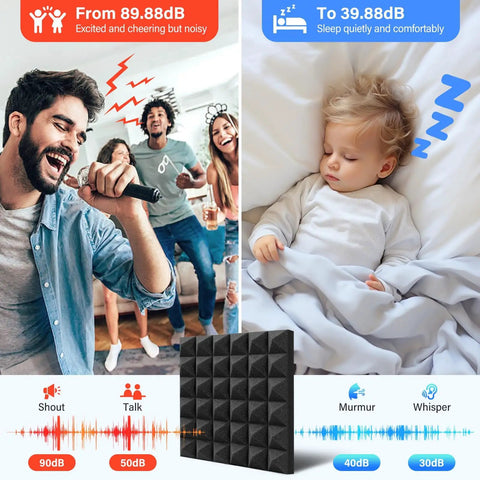 DIY Friendly Black Acoustic Foam Panels Twelve Inch Peel And Stick Sound Dampening Tiles Two Inch Thick in noise reduction comparison