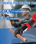 Professional 18V Cordless Pipe Crimping Tool With Four Interchangeable Jaws And A Smooth 180 Swivel Head handles copper pipe with 40KN force.