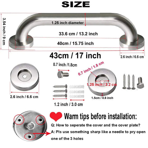 Brushed Nickel Shower Grab Bar 16 Inch with 1.25 Inch Diameter Stainless Steel Safety Assist Hand Rail, Wall Mounted installation guide